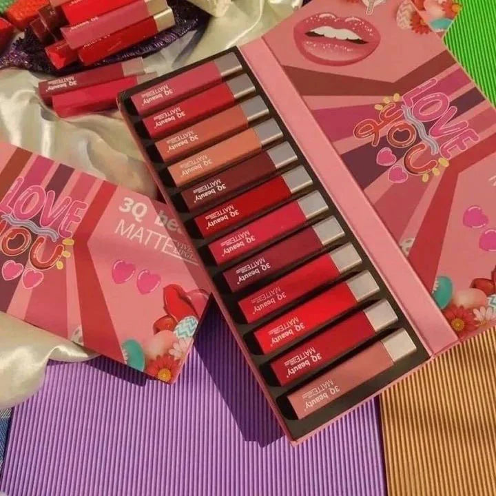 3Q Beauty 12 Color Matte Velvet Lip Gloss Set