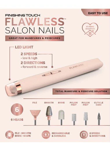 Rechargeable Flawless Nail Finishing Touch Pedicure Manicure Tool
